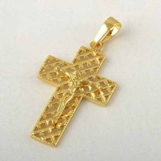 9K Real Gold Filled Openwork Mens Cross Pendant A200