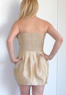Gold Strapless Origami Fan Mini Couture Cocktail Dress