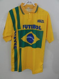 Brazil Futebol Soccer Polo T Shirt Yellow Small