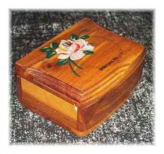  Cedar Wood Trinket Box Chest Hand Painted Rose Green Lake Wis