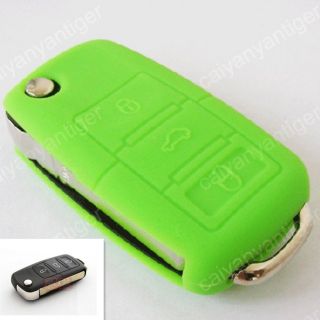 Green VW 3 Buttons FLIP REMOTE KEY CASE SHELL FOB Silicone Protective