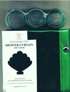 Emerald Green Heavy Vinyl Shower Curtain w Rings New
