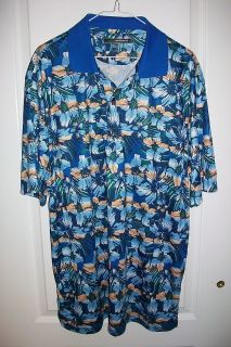 Greg Norman Play Dry Mens Golf Polo Shirt Hawaiian Print Size L