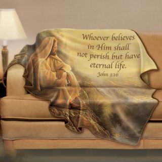 Greg Olsen Jesus Portrait Fleece Blanket with Biblical Verse