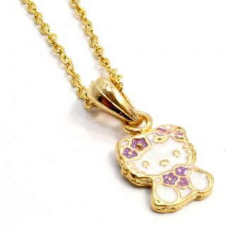 Gold 18k GF Baby Girl Kids Purple Flower Hello Kitty Charm & Chain