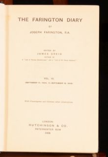 1923 1928 8 Vol The Farington Diary Joseph Farington Illustrated First