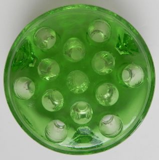 Vintage Floral Frog Green Glass Footed 13 Holes Large