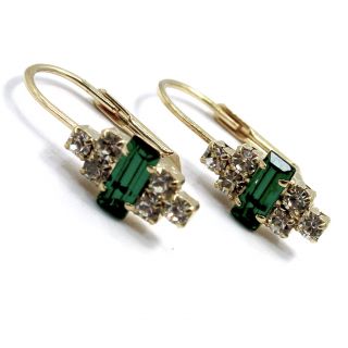Special Occasion Gold 18K GF Earrings Kelly Green Crystal CZ Leverback