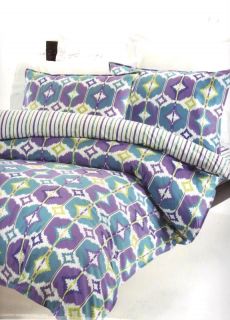 AZTEC Purple/Teal/Green QUEEN Quilt/Doona Cover Set/Fitted Sheet 225TC