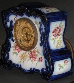 Antique Gilbert Cobalt Floral Decorated Porcelain TS Clock Royal Bonn