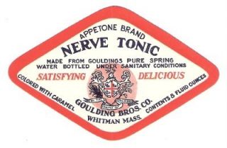 Appetone Nerve Tonic Label Goulding Bros Co Whitman MA