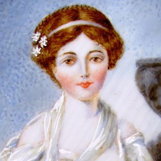 ANTIQUE FRENCH SIGNED HAND PAINTED MINIATURE PORTRAIT PAINTING, MAIDEN