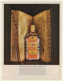 1961 Gordons London Dry Gin Bottle Old Dictionary Ad