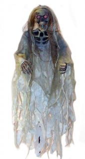 Skeleton with Gauze Light Up Eyes Hanging Prop Scary Haunted House