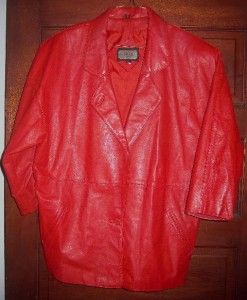Vtg 80s Toffs Red Leather Blazer Jacket Size L
