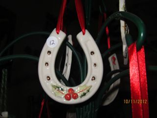 Hillgrove Irish Porcelain Christmas Horseshoe w Holly  Xmas Ornament