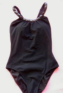 Gottex Jeweled Black One Piece Swimsuit Bathing Suit Swimwear New Size