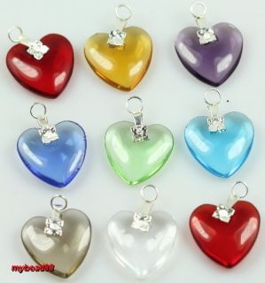 30pcs Mixed Color Glass Crystal Heart Pendants 24mm