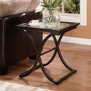 Contemporary Iron and Glass Black End Table New