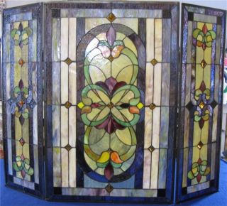 Blue Victorian Fire Place Screen Damaged Stained Glass Panel