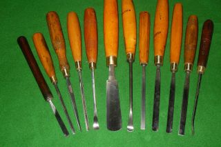 12 Vintage English carving gouges chisels great makes Addis Sorby