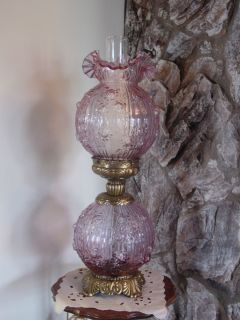 Fenton Glass Dusty Rose Gone With The Wind Electric Lamp Roses Pattern