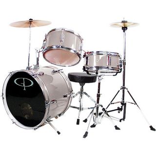 GP Percussion 3 Piece Complete Junior Drum Set Metallic Silver Brand