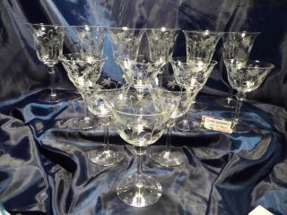  Crystal Etched Wine Glasses and Water Glasses Set of Fifteen 15