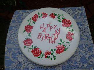   Revolving Musical Tin Cake Plate Rose Design Plays Happy Birthday