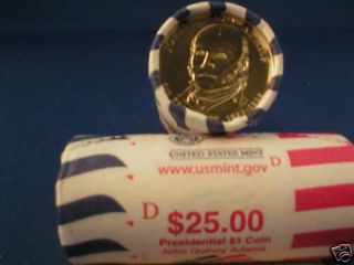 2008 John Quincy Adams $1 Coin 25 Coin Roll Denver Mint