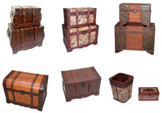 Wooden Tissue Box Bin Set Egyptian Pattern