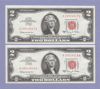  Two Dollar Bills Uncirculated $2 00 Notes Granahan Fowler