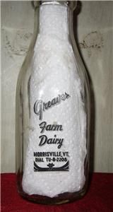 Greaves Farm Dairy Morrisville VT Quart Bottle Black Pyro