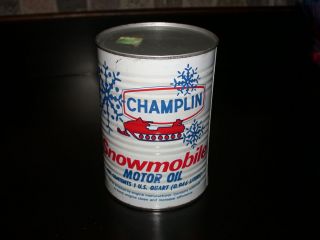 Vintage Champlin Snowmobile Oil Can Great Graphics Full Ribbed Can