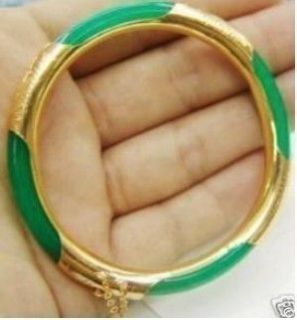AAA Charming 18K GP Green Jade Bracelet Bangle