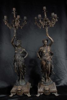 Pair 3 ft French Bronze Gregoire Candelabras Torcheres