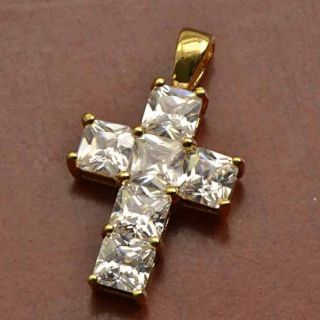Perfect 9K Gold Filled Flawless Zirconia Cross Pendant X026