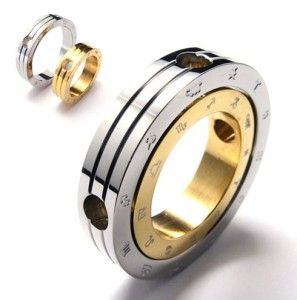 G288 Mens Silver Gold Zodiac Ring Fashion Stainless Steel Pendant