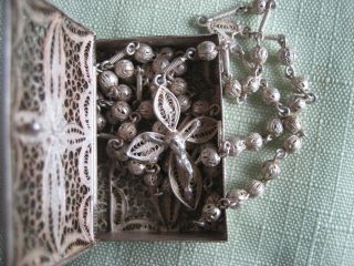 VINTAGE 800 SILVER FILIGREE ROSARY IN MATCHING BOX~GORGEOUS