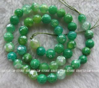 8mm Green Crab Agate Faceted Round Beads 15