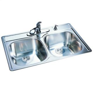  33 x 22 Stainless Steel Double Bowl 4 Hole Kitchen Sink