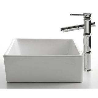 Kraus Ceramic 5 x 15 Rectangular Sink in White with Bamboo Single