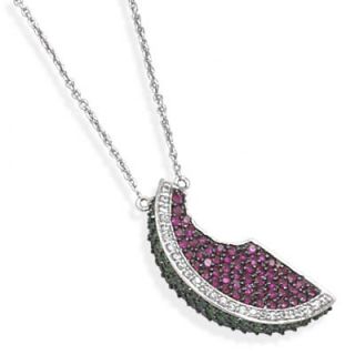 Jewelryweb 17 Inch+1.5 InchExtention Rhodium Plated Necklace With CZ