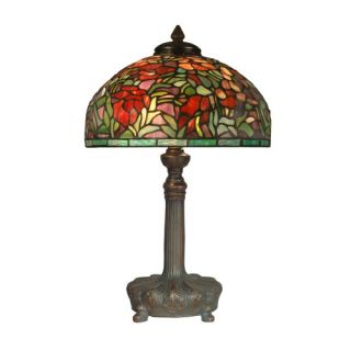 19 Two Light Table Lamp with Art Glass Shade in Dark Antique Bronze
