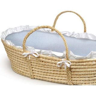 Badger Basket Natural Moses Basket with Blue Gingham Bedding (No hood