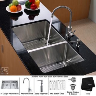  33 Double Bowl 70/30 Kitchen Sink with Kitchen Faucet   KHU103 33
