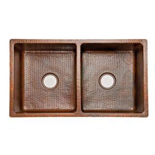 Premier Copper Products 33 Copper Hammered 50/50 Double Bowl Kitchen