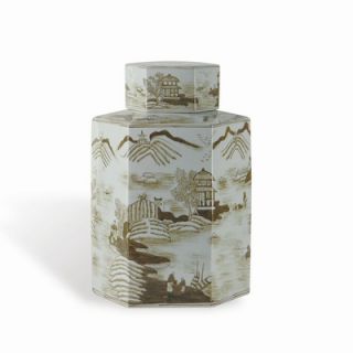 Port 68 Canton Large Caddy Jar with Brown Details in White Celadon