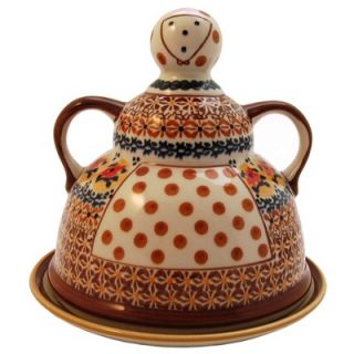 Polish Pottery Cheese Lady Covered Cheese Dish   Pattern DU70   847