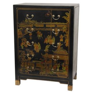 Oriental Furniture Hand Painted Five Drawer Chest   LQ CAB4 BLK / LQ